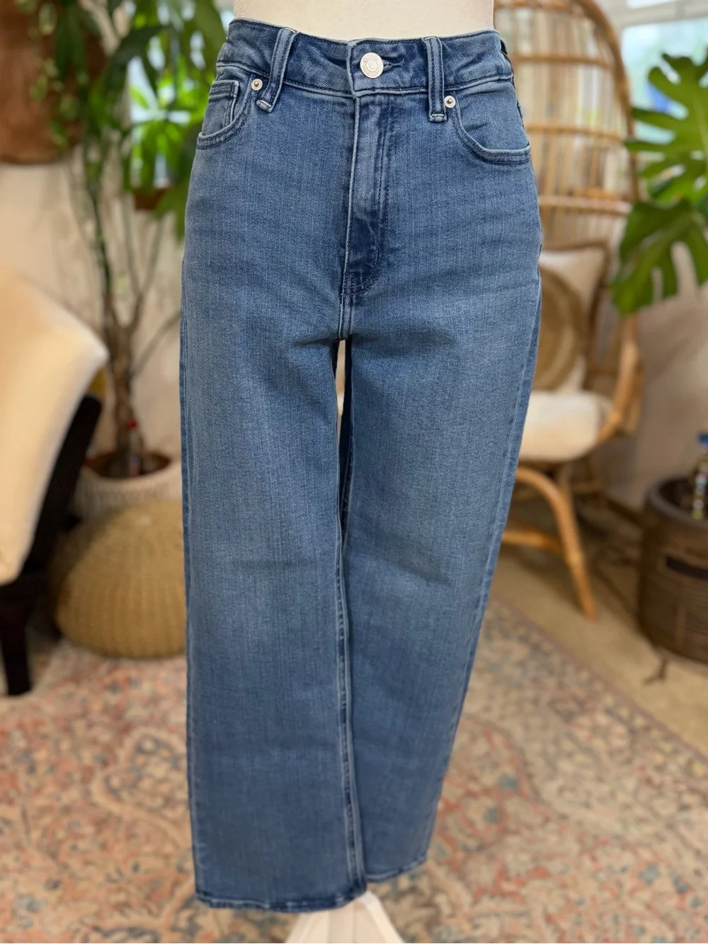 Quince High Rise Cropped Straight Jeans Organic Cotton Stretch Denim Size 27